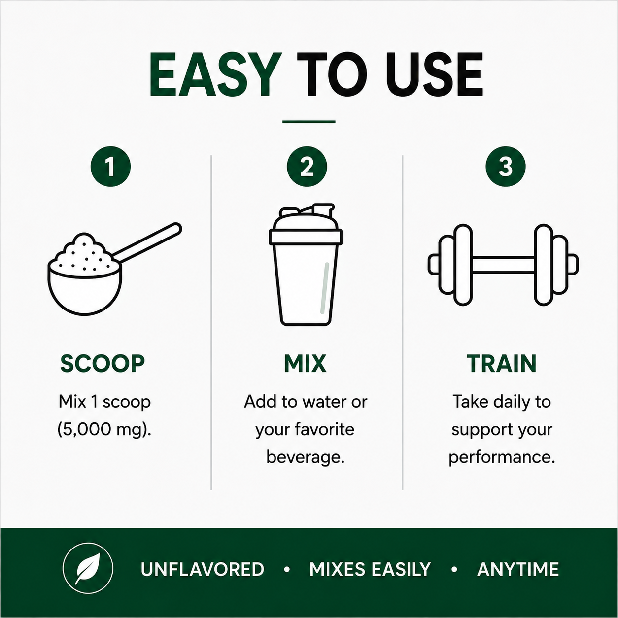 How to use VASEGE creatine monohydrate powder – scoop, mix and train