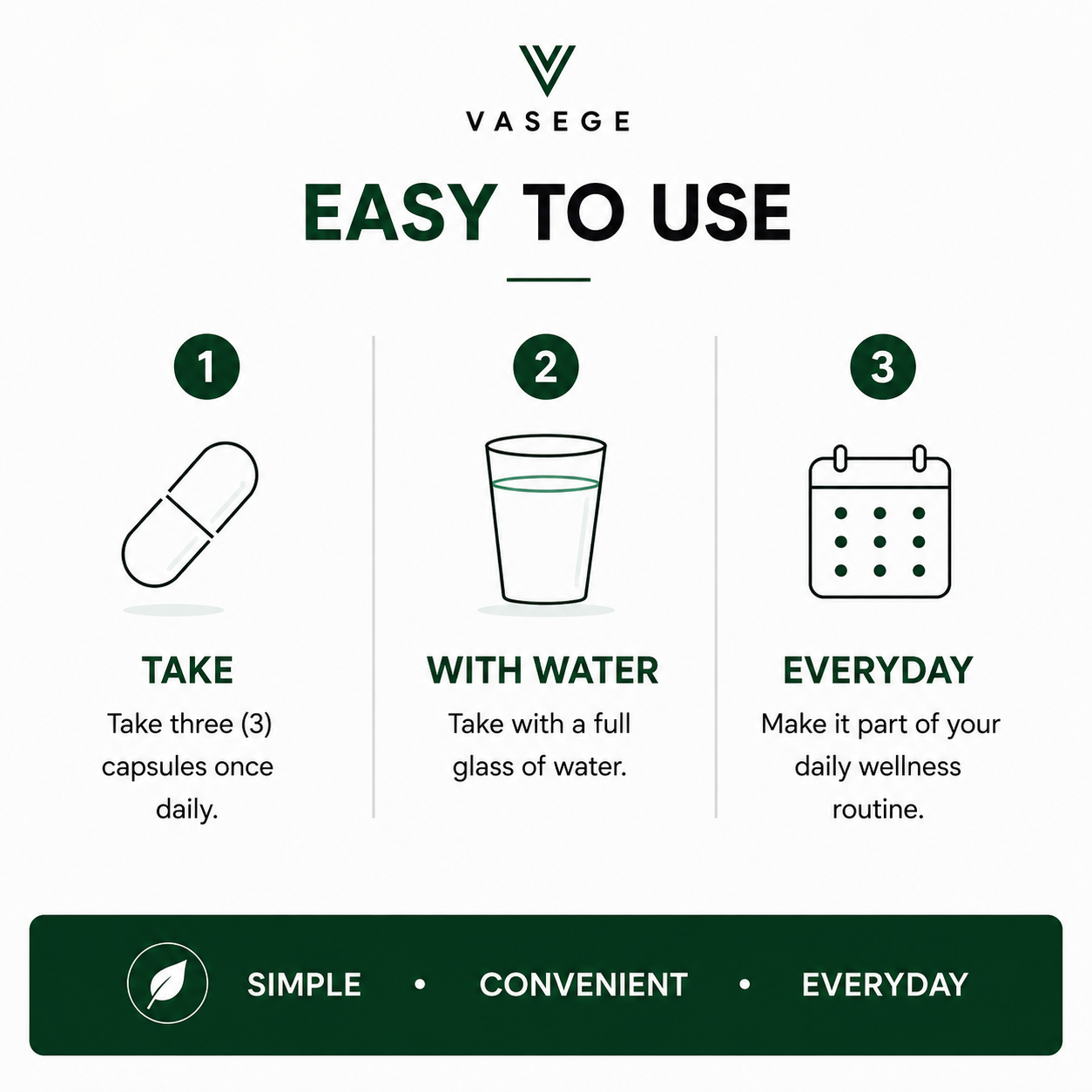 How to use VASEGE Magnesium Glycinate – three capsules daily
