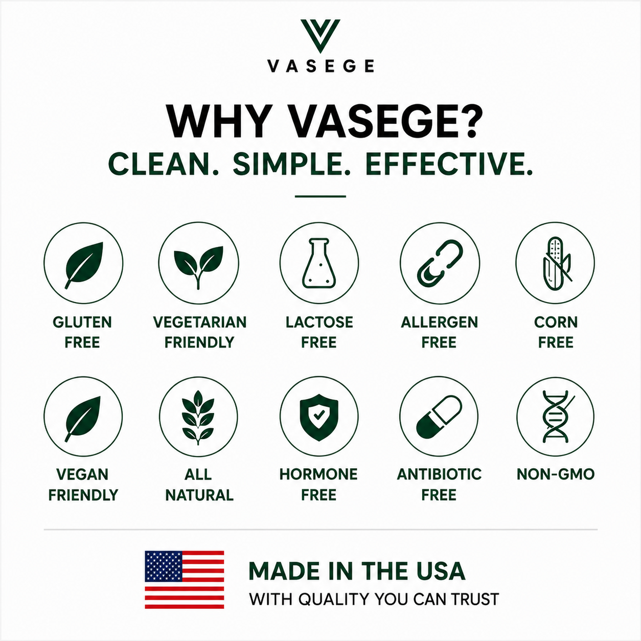 VASEGE Magnesium Glycinate – vegan, non-GMO, gluten-free and lactose-free
