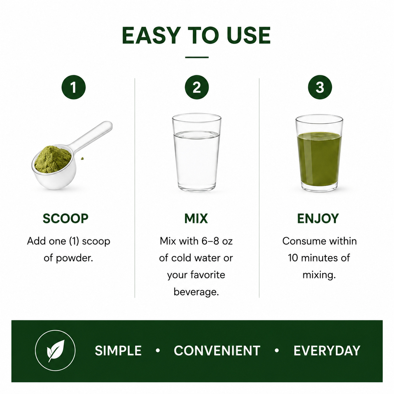 How to use VASEGE Daily Greens powder – scoop, mix and enjoy