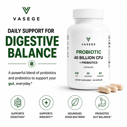 VASEGE Probiotic 40 Billion CFU with prebiotics for digestive balance