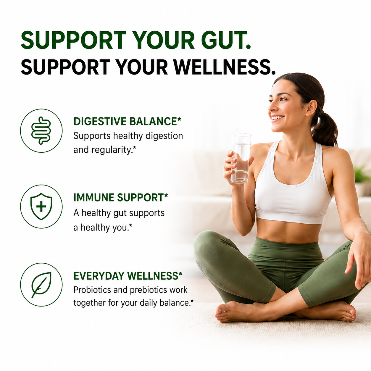 Daily probiotic supplement with prebiotics for gut wellness and digestive support