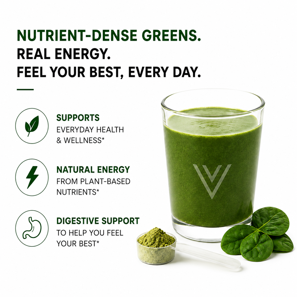 Daily greens superfood powder with plant-based greens, fruits and botanicals