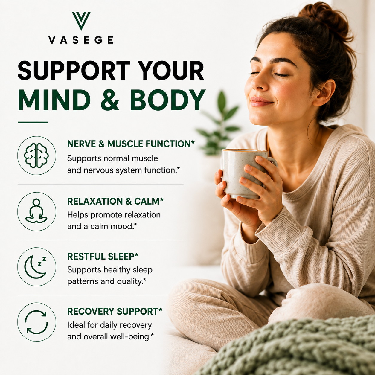 Magnesium glycinate for relaxation, recovery and everyday wellness