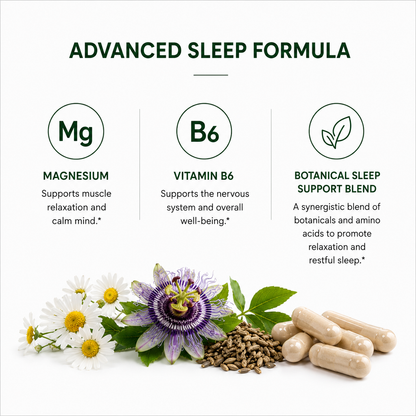 Sleep support formula with melatonin, magnesium, vitamin B6 and botanicals