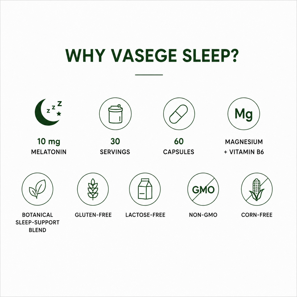 VASEGE Melatonin Sleep Support – gluten-free, lactose-free and non-GMO