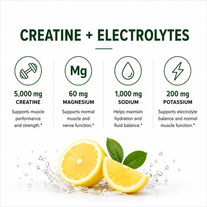 Creatine and electrolytes powder with sodium, potassium and magnesium