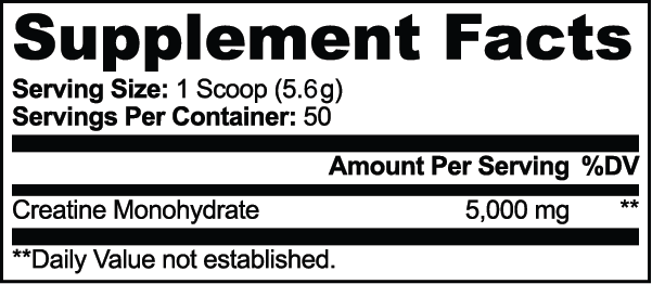 VASEGE Creatine Monohydrate Supplement Facts – 5,000 mg per serving, 50 servings