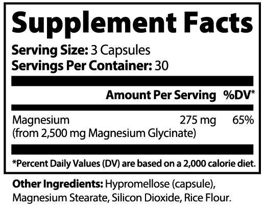 VASEGE Magnesium Glycinate Supplement Facts – 275 mg magnesium per serving